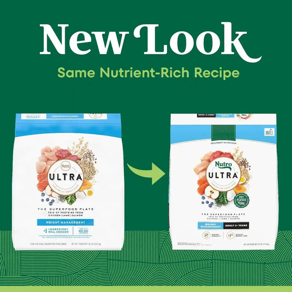 Nutro Ultra Weight Management Dry Dog Food, Chicken, Lamb & Salmon, 30 Lb | Non-Gmo, Tailored Protein & Fat for Weight Loss, 14 Superfoods, Essential Antioxidants, No Corn, Wheat, or Soy, Omega 3 & 63