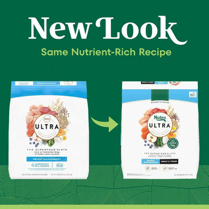 Nutro Ultra Weight Management Dry Dog Food, Chicken, Lamb & Salmon, 30 Lb | Non-Gmo, Tailored Protein & Fat for Weight Loss, 14 Superfoods, Essential Antioxidants, No Corn, Wheat, or Soy, Omega 3 & 63