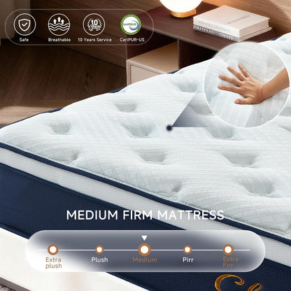 Queen Mattress,12 Inch Queen Size Mattresses in a Box, Hybrid Pocket Spring Mattress with Certipur-Us Certified Foam, Fiberglass Free, Cool Sleep Technology 80''L X 60''W2