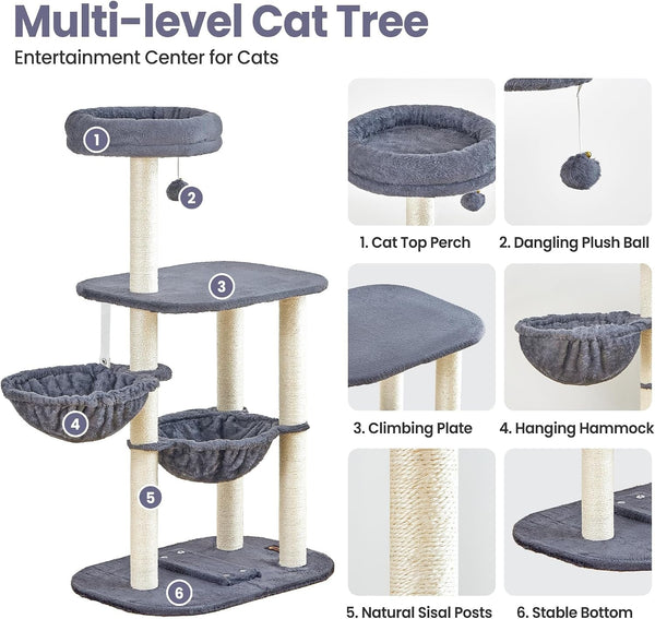 Small Cat Tree Tower with Lots of Scratching Posts - 42 Inch Medium Compact Cats Scratch House with Hammock Perch for Multi Level 2 Kitty - Indoor Corner Cat Bed Condo Climbing Gym Towers Furniture2