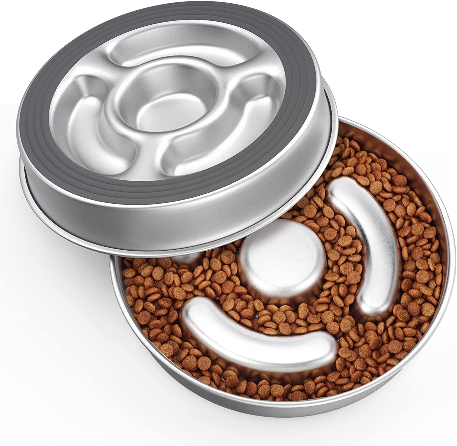 aiperro-stainless-steel-non-slip-slow-feeder-dog-bowl-4-cups-metal-dog-food-bowls-for-medium-and-large-dogs-fun-bloat-stop-pet-bowl-dogs-water-bowl-for-fast-eaters-slows-down-pets-eating