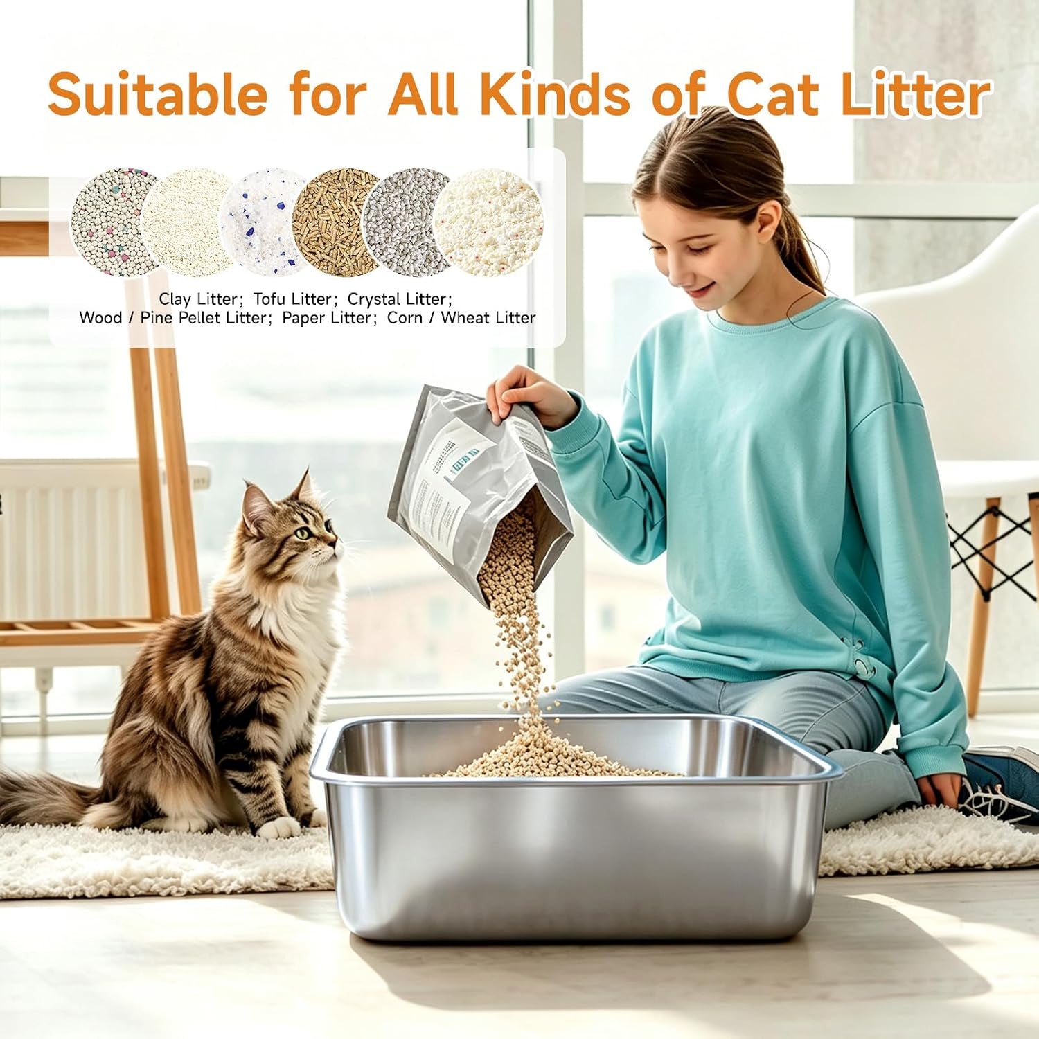stainless-steel-litter-box-metal-litterpan-for-small-cats-odor-free-metal-litter-pan-tray-toilet-easy-clean-extra-large-leakproof-scoop-open-top-rust-proof-indoor-cats-kittens-low-entry-grey