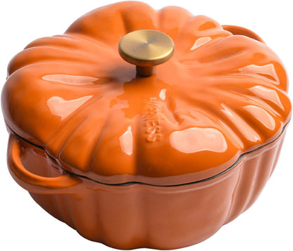 Cast Iron Dutch Oven, Pumpkin Shape Casserole Cooking Pot with Lid | Non-Stick Soup Pots Halloween Cooking Pot Enamel Cookware Crock Pots for Soup Porridge Stew1