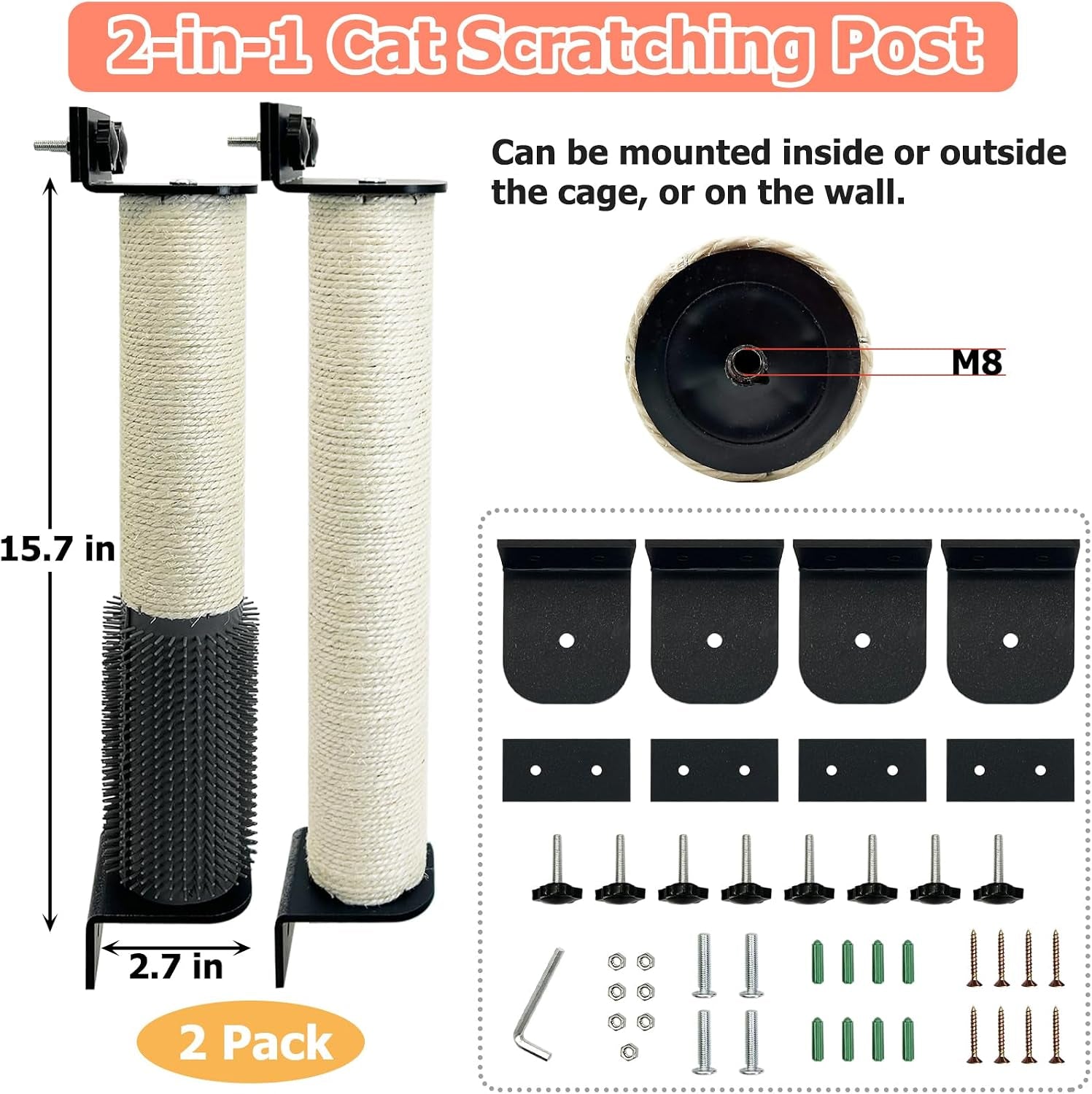 cat-scratching-post-wall-mounted-2-pack-cage-mount-cat-scratcher-2-in-1-natural-sisal-kitty-scratch-posts-with-self-groomer-massager-for-scratch-and-climbing-15-7x2-7in-white