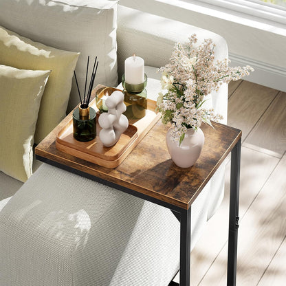C Shaped End Table, TV Tray for Couch, Small Side Table with Metal Frame, for Living Room Bedroom, Rustic Brown9