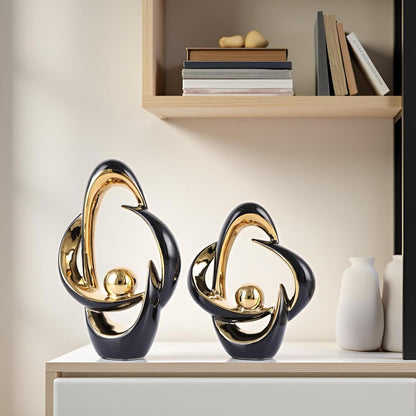2PCS Home Decor Accent Ceramic Statue Abstract Sculptures Centerpieces Mid Century Modern Decor for Tables Coffee Table Top Decorations for Living Room Desktop Shelf Dining Room Kitchen (Black)5