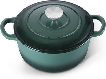 3 Qt Enameled Cast Iron Dutch Oven with Lid, Small round Nonstick Dutch Oven Pot for Bread Baking Braising Stews Roasting Cooking, Heavy Duty, Induction & Oven Safe - Forest Green1