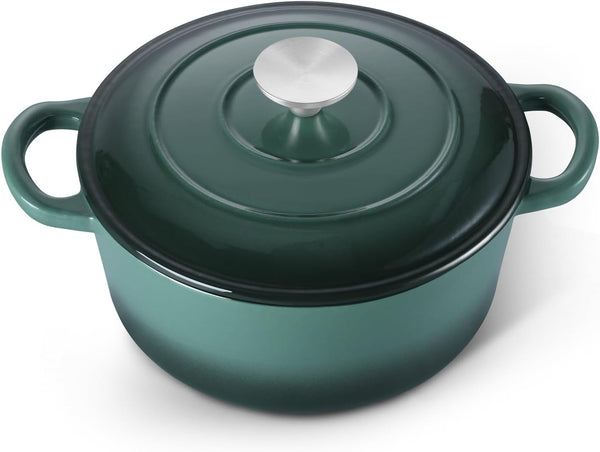 3 Qt Enameled Cast Iron Dutch Oven with Lid, Small round Nonstick Dutch Oven Pot for Bread Baking Braising Stews Roasting Cooking, Heavy Duty, Induction & Oven Safe - Forest Green1