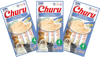 INABA Churu Cat Treats, Grain-Free, Lickable, Squeezable Creamy Purée Cat Treat/Topper with Vitamin E & Taurine, 0.5 Ounces Each Tube, 4 Tubes, Tuna with Salmon Recipe28