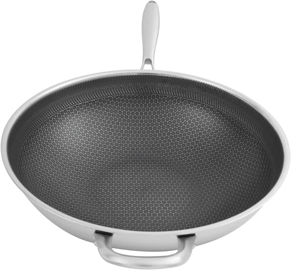 Stainless Steel Honeycomb Wok 14.2" SUS316, Stir-Fry Pan with Tempered Glass Lid & Nonstick Surface, 7-Layer Induction Compatible Frying Pan for Home & Restaurant7
