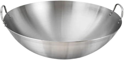 Mexican Style Stainless Steel Wok with Metal Handles Cooking Pan round Bottom Stir Frying Pan Dishwasher Safe 18.5"1