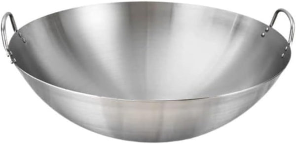 Mexican Style Stainless Steel Wok with Metal Handles Cooking Pan round Bottom Stir Frying Pan Dishwasher Safe 18.5"1