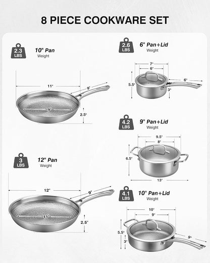 Titanium Cookware Set, 8-Piece Pots and Pans Set, Non-Stick with Lid, Pfas/Pfoa/Ptfe-Free, Dishwasher & Oven Safe, Compatible with Gas & Induction Cooktops2