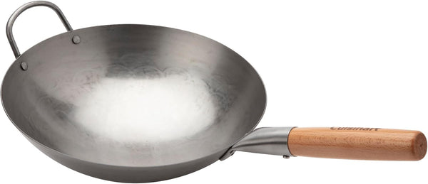 12” Carbon Steel Hammered Wok, Traditional round Bottom, Stir Fry Pan with Wooden & Helper Handle for Authentic Asian Cuisine, Wok Hei Cooking Perfect for Stir-Fry, Sauté & Deep Fry1