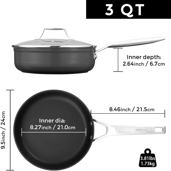 3 QT Nonstick Saute Pan with Lid, 9.5 Inch Induction Deep Frying Pan | Non Toxic, Even Heating, Easy Clean, Suitable for Gas & Electric & Induction Stove, Dishwasher & Oven Safe, Cerammic4
