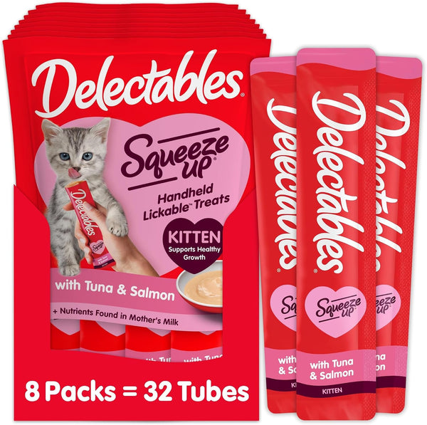 Delectables Squeeze up Kitten Variety Pack, Creamy Squeezable Puree, Lickable Wet Cat Treats, Grain Free, No Added Fillers, No By-Products, No Added Preservatives, 0.5 Ounces Tube, 20 Tubes Total12