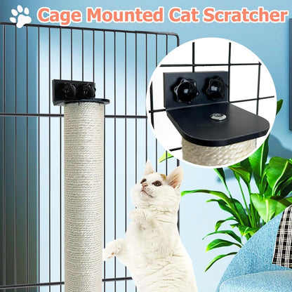 Cat Scratching Post Wall Mounted 2 Pack Cage Mount Cat Scratcher 2-In-1 Natural Sisal Kitty Scratch Posts with Self Groomer Massager for Scratch and Climbing 15.7X2.7In (White)4