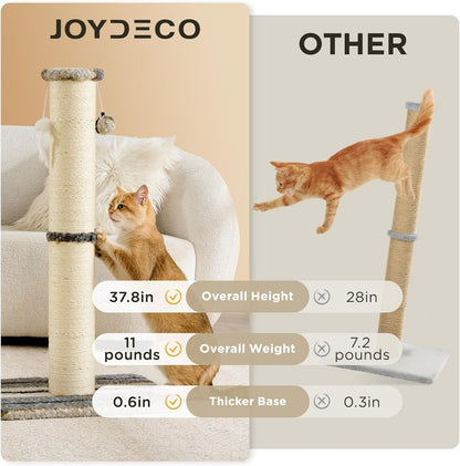 Joydeco Cat Scratching Post 38 Inches Heavy Duty and Thick Scratching Post Sisal Rope with Hanging Ball and Mice for Indoor Cats(Grey)2
