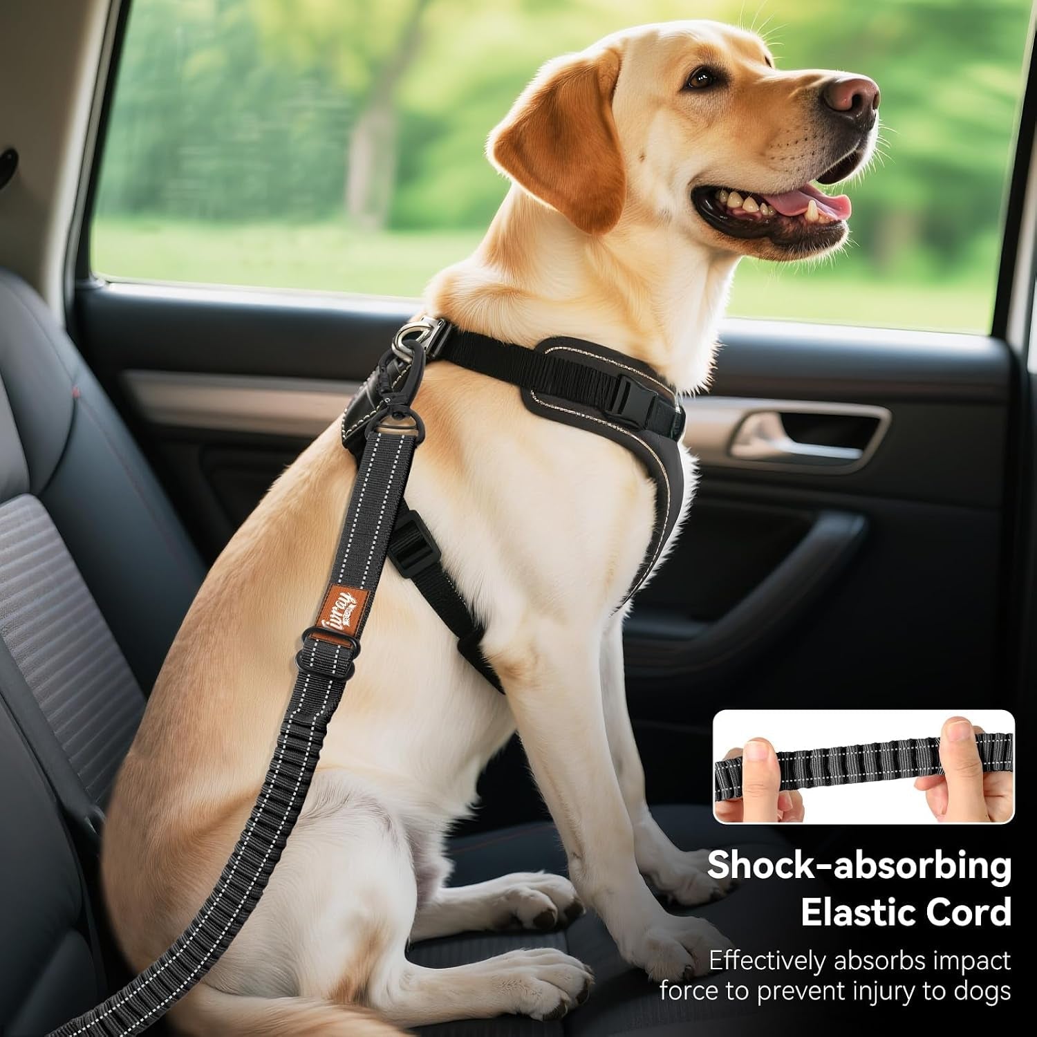 2pcs-dog-seat-belt-dog-car-seat-belt-bungee-for-pet-black-buckle-hook-latch-adjustable-reflective-pet-vehicle-tether-360-swivel-lock-clasp
