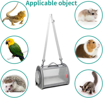 Guinea Pig Carrier Travel Small Animal Carrier Bag Lizard Bird Rabbit Carrier Cage Squirrel Breathable Bag Portable Travel Hamster Small Pet Hangbag (Small, Gray)2