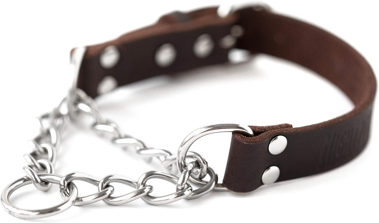 mighty-paw-martingale-dog-collar-no-pull-design-stainless-steel-chain-limited-chain-cinch-training-brown-leather-martingale-training-collar-medium-size