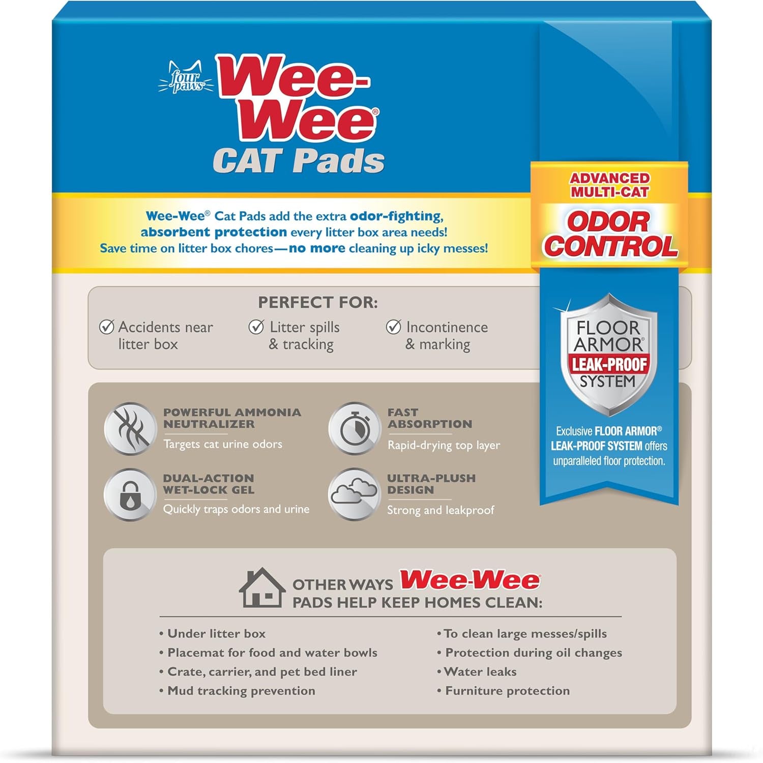 four-paws-wee-wee-cat-pee-pads-disposable-litter-box-mats-advanced-odor-control-fast-absorption-box-pee-pads-for-litter-tracking-28-x-30-fresh-scent-10-count