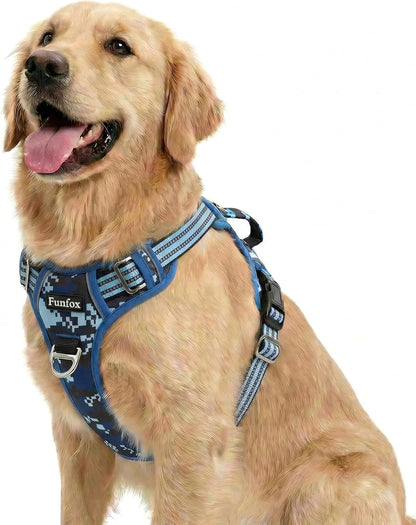 Funfox Dog Harness Medium Sized Dog, Vertical Handle Easy Control, No Pull Pet Vest Adjustable with 2 Leash Clips, Soft Material, Reflective Safe Night Walking for Small Medium Large Breed, Black, M20