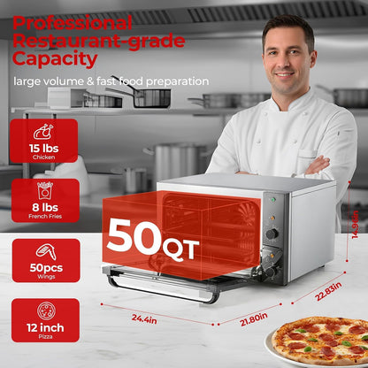 Commercial Convection Oven 2500W with 122-572°F Control | 3-Tier Toaster Oven, 50 Qt Large Capacity Electric Oven for Restaurant/Cafe/Pizza Shop/Food Industry, Black5