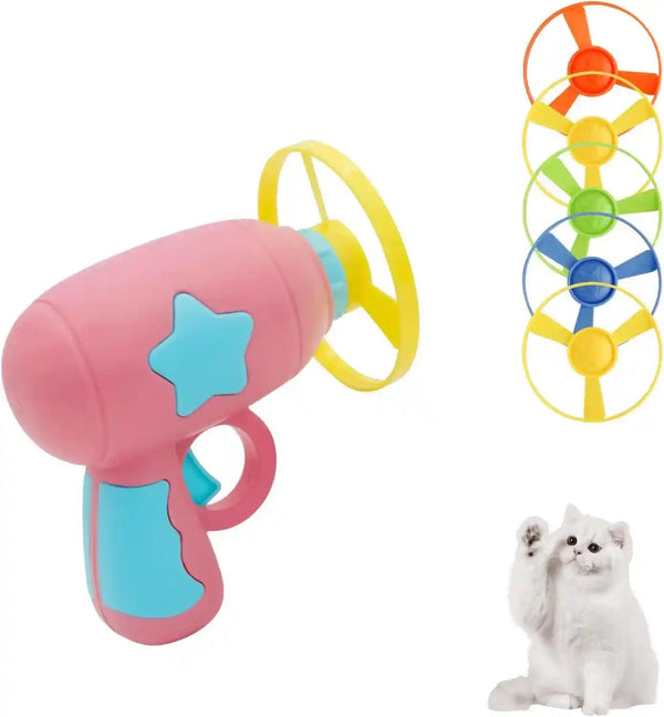 Andiker Cat Fetch Toy, Interactive Kitten Flying Disc Launcher Toy with 5 Colorful Flying Propellers for Cat Enrichment, Flying Saucer Toy for Cats for Training and Chasing (Blue)8