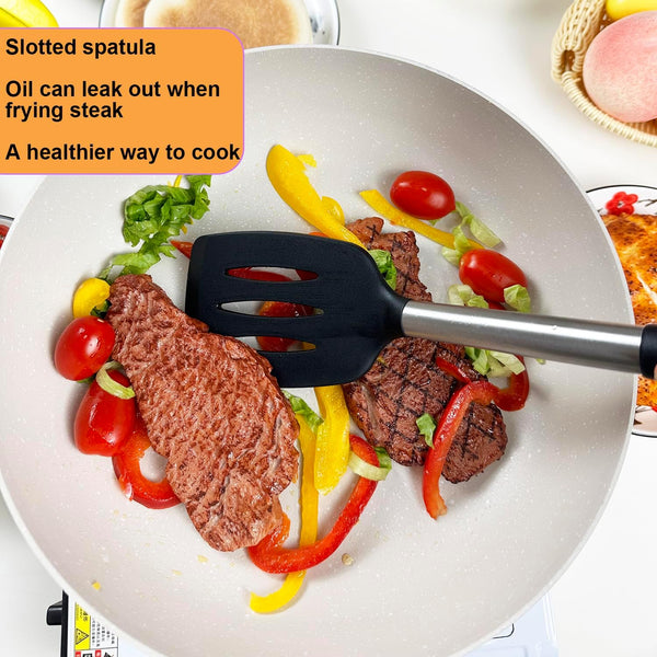 Spatula Set Silicone Heat Resistant for Nonstick Cookware Rubber Silicone Spatula Turner Fish, Large Nonstick Plastic Egg Wok Spatula for Kitchen Use Cooking Utensils Set3