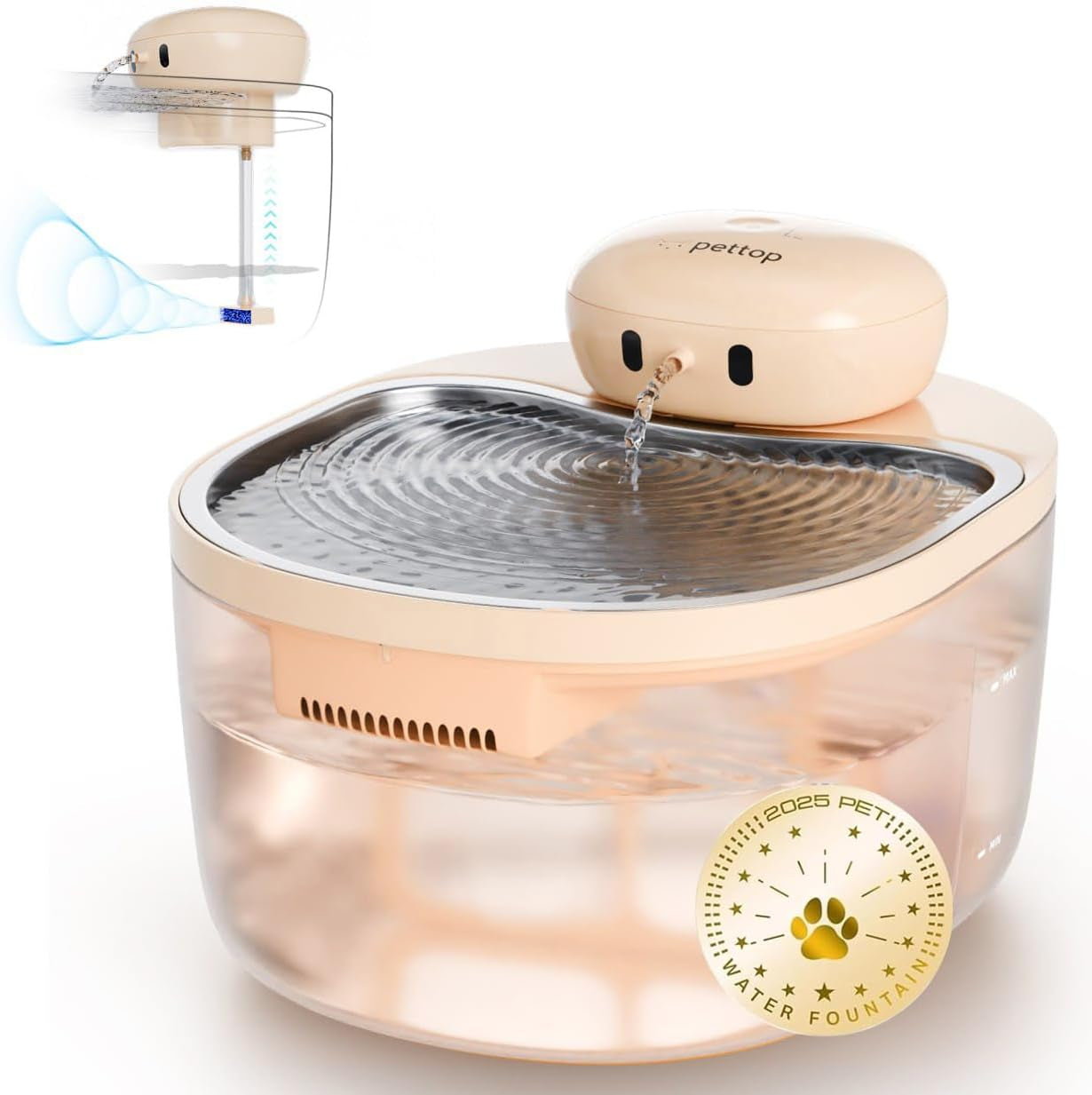 cat-water-fountain-pumpless-pet-fountain-for-cats-indoor-3l-102oz-automatic-cat-water-dispenser-stainless-steel-tray-battery-operated-cordless-with-motion-sensor