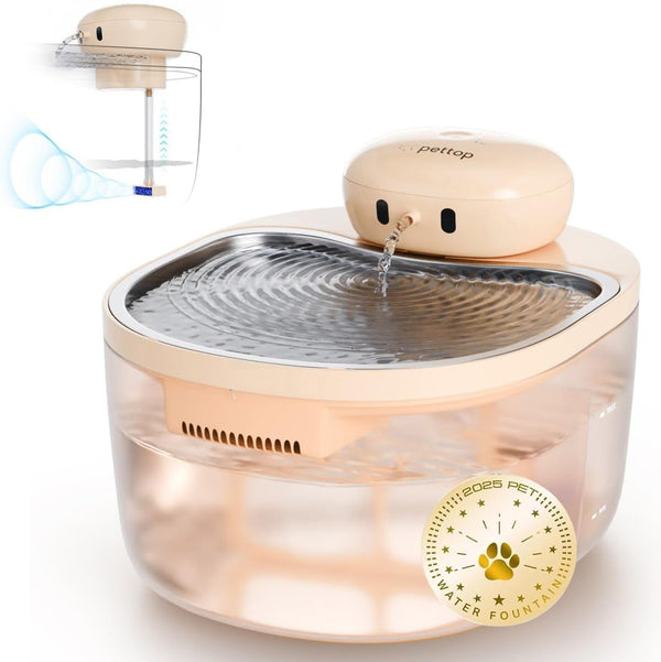 Cat Water Fountain Pumpless, Pet Fountain for Cats Indoor, 3L/102Oz, Automatic Cat Water Dispenser, Stainless Steel Tray, Battery Operated Cordless with Motion Sensor1