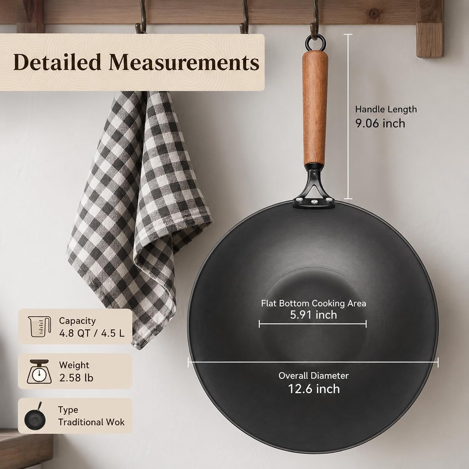 carbon-steel-wok-with-glass-lid-12-6-inch-flat-bottom-stir-fry-pan-rolled-edge-spun-wok-pan-coating-free-wok-for-induction-gas-electric-cooktops-3-4-servings