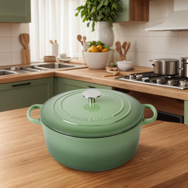 Enameled Cast Iron Dutch Oven Pot with Lid, 5.5 Quart, for Bread Baking, Cooking, Pistachio Green8