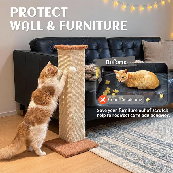 PETKARAY Couch Corner Cat Scratcher, 28.5" Sisal Scratching Post for Cats | Corner Wall Scratch Pad for Furniture Protection, Large Vertical Cat Scratching Post with Plush Base4