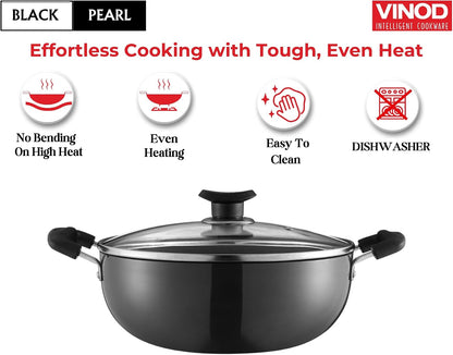 Cookware Professional Deep Kadhai – 2.1 Liters(2.2 Quarts) – 20Cm–Glass Lid Included – Multi-Use Hard Anodized Wok/Pot –Suitable for Indian Cooking, Sauces, Pasta, Stews, Soups – Riveted Handles4