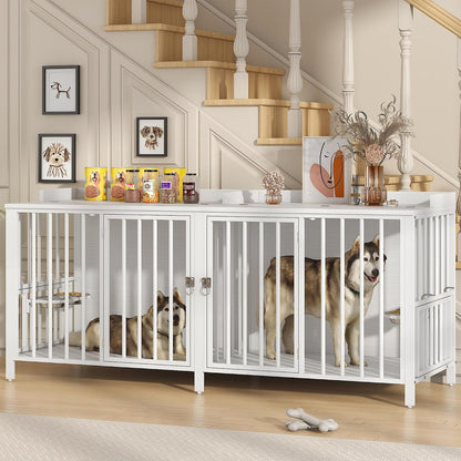 BOINN 63" Heavy Duty Dog Crate Furniture with 4 Doors, Removable Divider & Openable Top, Indoor Dog Kennel with Raised Edge Tabletop, Double Dog Cage for Medium Large Dogs, Decorative Pet Crate13