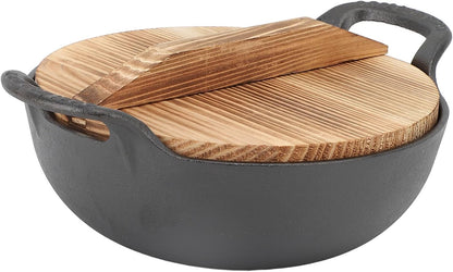 Cast Iron Wok Pan 14 Inch Pre Seasoned Stir Fry Skillet with Wooden Lid Flat Bottom Oven Safe for Authentic Asian Cooking on Stovetop for Home Cooks (25Cm)7
