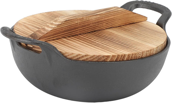 Cast Iron Wok Pan 14 Inch Pre Seasoned Stir Fry Skillet with Wooden Lid Flat Bottom Oven Safe for Authentic Asian Cooking on Stovetop for Home Cooks (25Cm)7