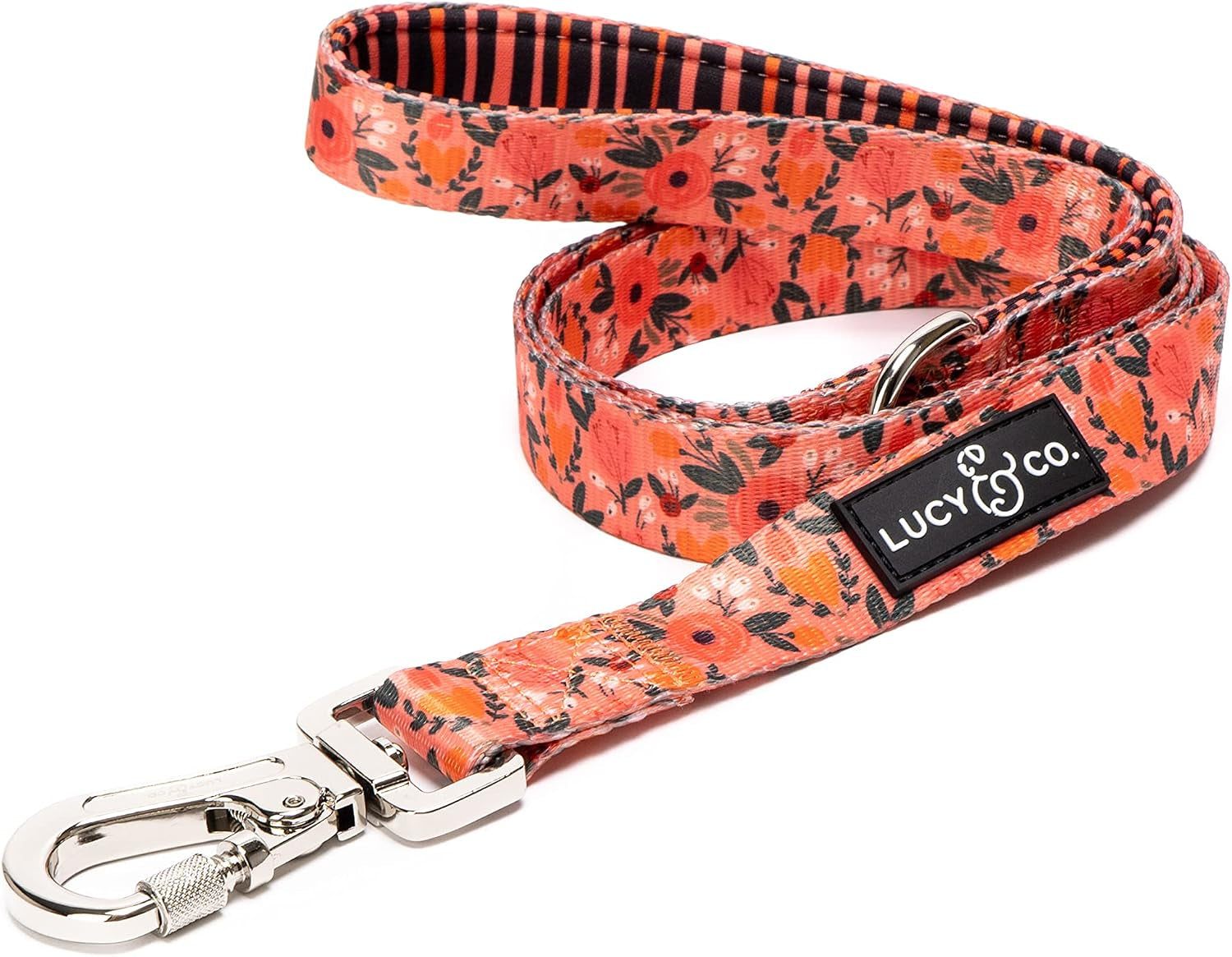 lucy-co-cheery-cherries-designer-dog-leash-for-small-to-large-dogs-padded-handle-for-comfort-large-red-gingham-cherries-5-foot