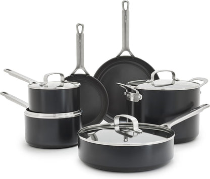 X Bobby Flay Hard Anodized Nonstick 10 Piece Cookware Set, Pfas-Free Ceramic Pots & Pans, Induction Suitable, Frypans, Saucepans Saute, Stockpot, Glass Lids, Dishwasher & Oven Safe, Black1