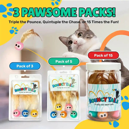 Bouncy Tails 5 Pack Interactive Bouncy Ball with Natural Feathers for Indoor Cats and Kittens Who Love to Play and Have Fun.6