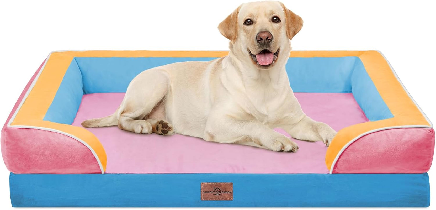 comfort-expression-orthopedic-dog-bed-for-extra-large-dogs-with-bolster-waterproof-dog-couch-bed-with-washable-cover-non-slip-bottom-supportive-egg-crate-foam-xl-pet-bed-42x30-inch