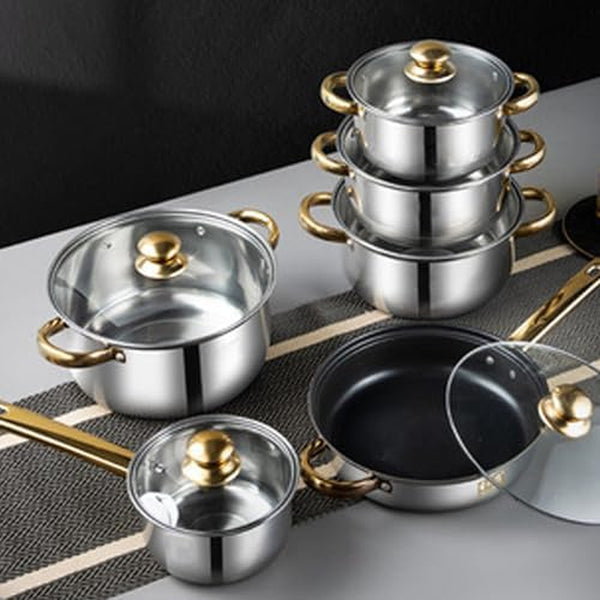 Home Stainless Steel Cookware Sets 12 Piece, Pots and Pans Kitchen Cooking Set with Stay Cool Handles, Dishwasher , Included Milk Pot, Sauce Pan, Fry Pan, Kettle5