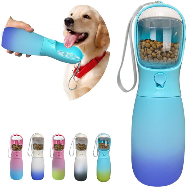 2-In-1 Dog Water Bottle Portable, Food Grade Travel Dog Bowls with Food Container, 19Oz Dog Water Bowl Dispenser, Hiking Essentials, Puppy Stuff Dogs Accessories Girl Boy (Blue)1