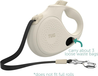 TUG Oval 360° Tangle-Free Retractable Dog Leash with Integrated Waste Bag Dispenser (Small, Cream)2