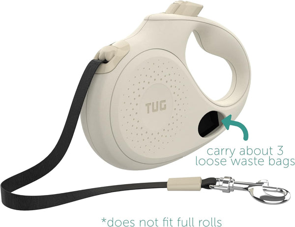 TUG Oval 360° Tangle-Free Retractable Dog Leash with Integrated Waste Bag Dispenser (Small, Cream)2