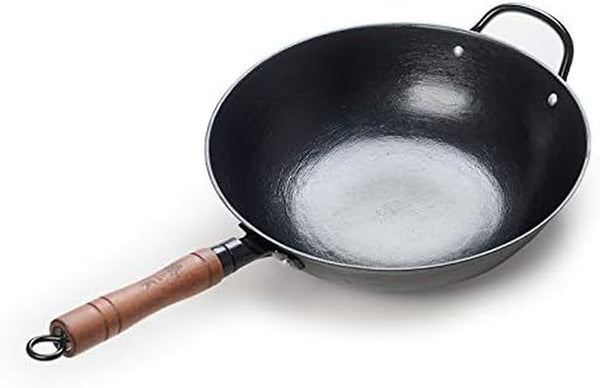 Zhensanhuan Cast Iron Woks and Stir Fry Pans, No Coating, Induction Suitable, Flat Bottom (32Cm/12.6In)2