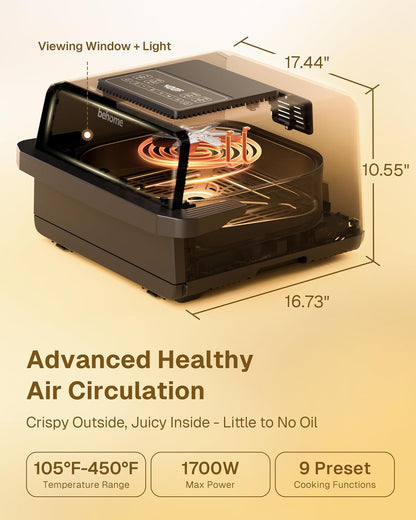 Indoor Pizza Oven & Air Fryer, 6.5QT Family Size with Pizza Stone | 9 Cooking Preset with Viewing Window &Light, 105°F-450°F Adjustable for Air Fry, Roast, Bake, Dehydrate, Fries, 1700W, Black5