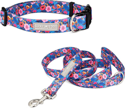 Lucky Love Dog - Easy Click Buckle Dog Collar with Leash Set Combo, Durable & Comfortable for Male & Female Dogs, Pet Collar for Medium Dogs, Secure Fit - Blackbird Combo, Medium61